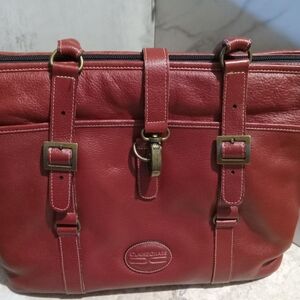 ClareChase Maroon Leather Computer Bag with Buckle Detail